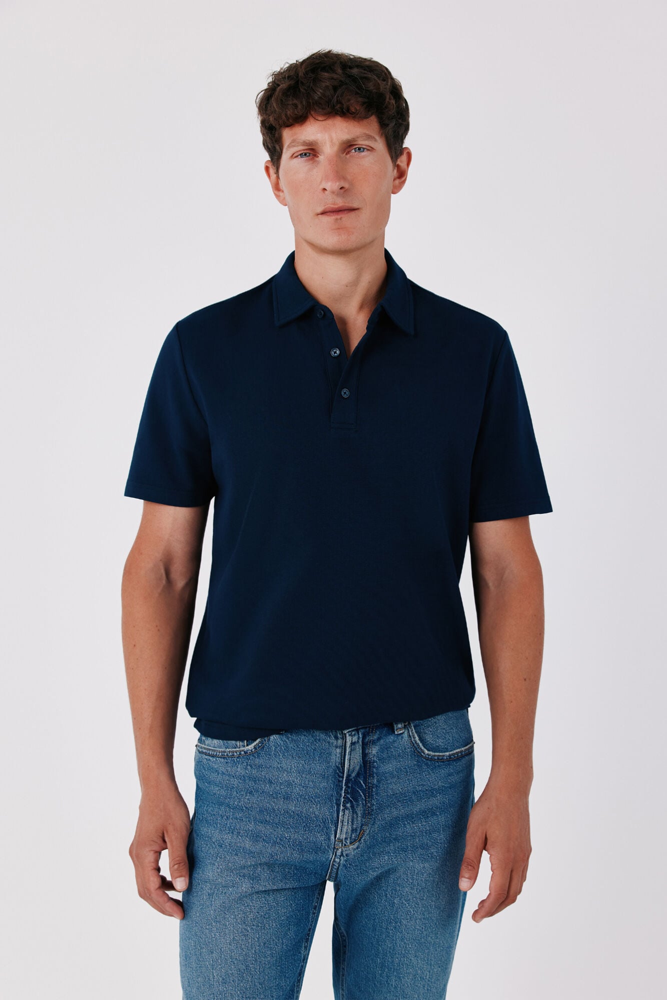 Cortefiel Ottoman structure polo shirt Navy
