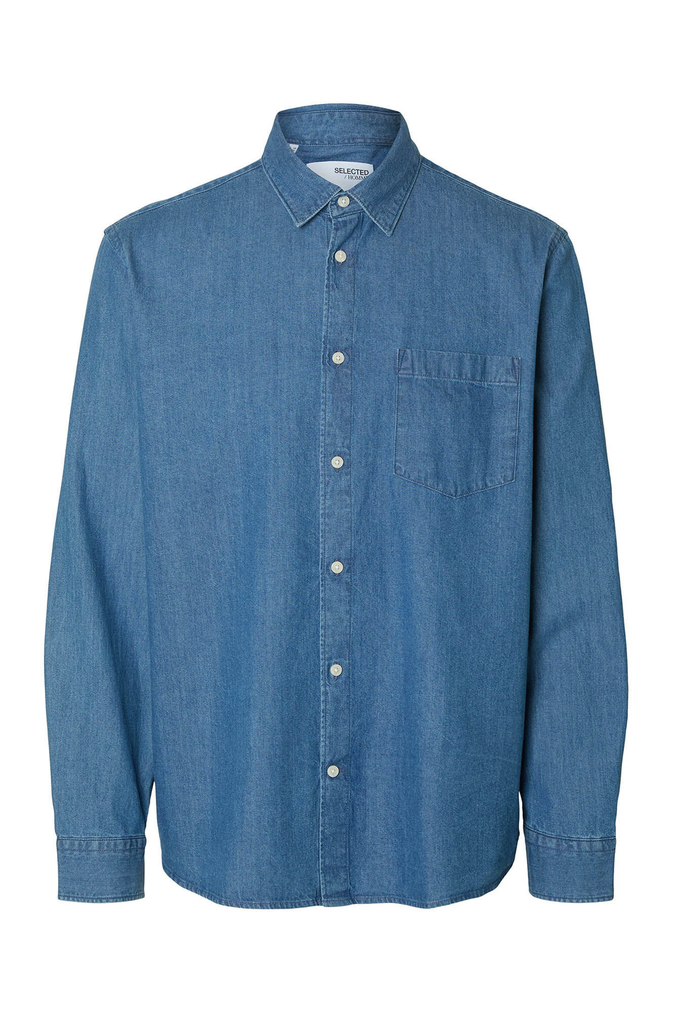 Selected Camisa de ganga leve 100% algod&atilde;o org&acirc;nico Azul
