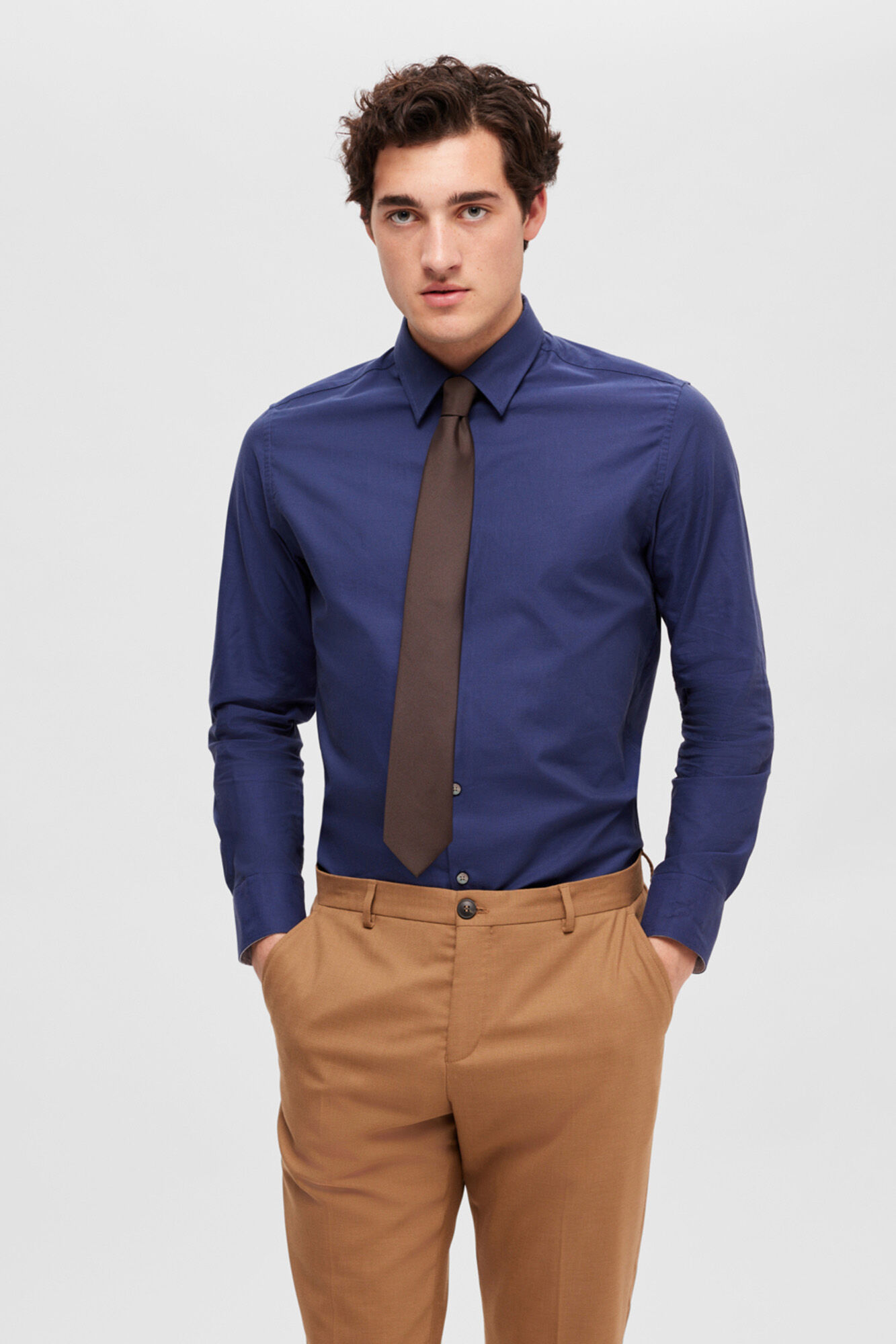 Selected Camisa de algod&atilde;o org&acirc;nico Slim Fit. Azul