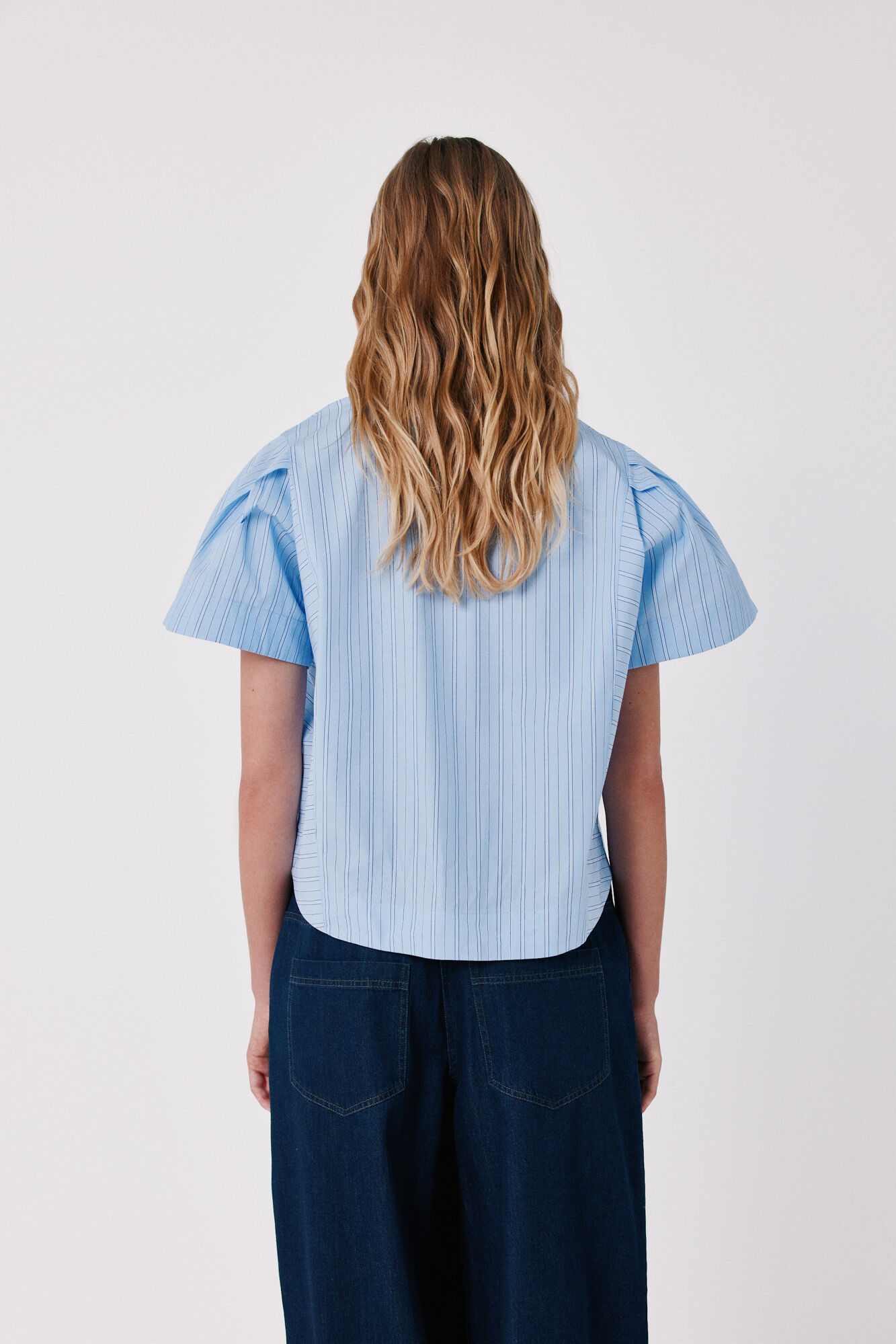 Cortefiel Striped poplin shirt Printed blue