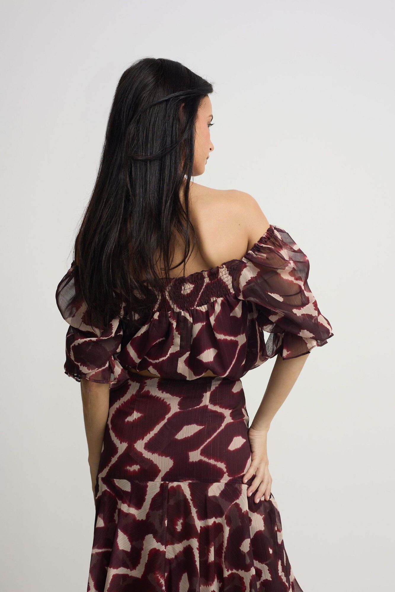 Silbon Blusa franzida estampada Castanho