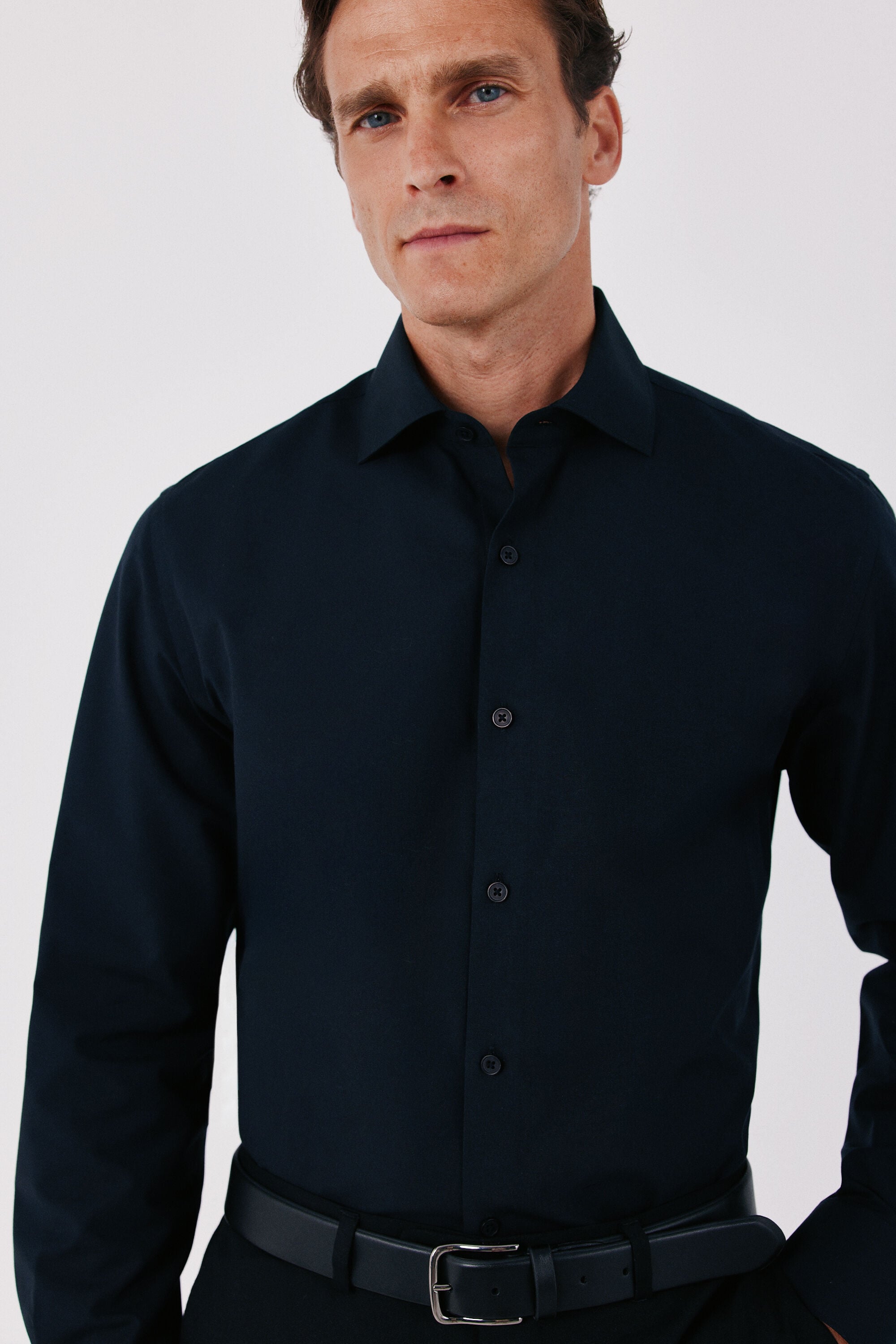 Cortefiel Slim fit Ottoman dress shirt Black