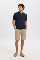 Selected Polo de malha canelada Azul