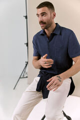 OOTO Embroidered washed polo shirt Blue