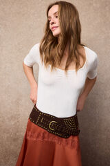 Slowlove Top frunce escote pico Marfil