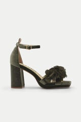 Azarey Velvet flower embellishment sandal Green