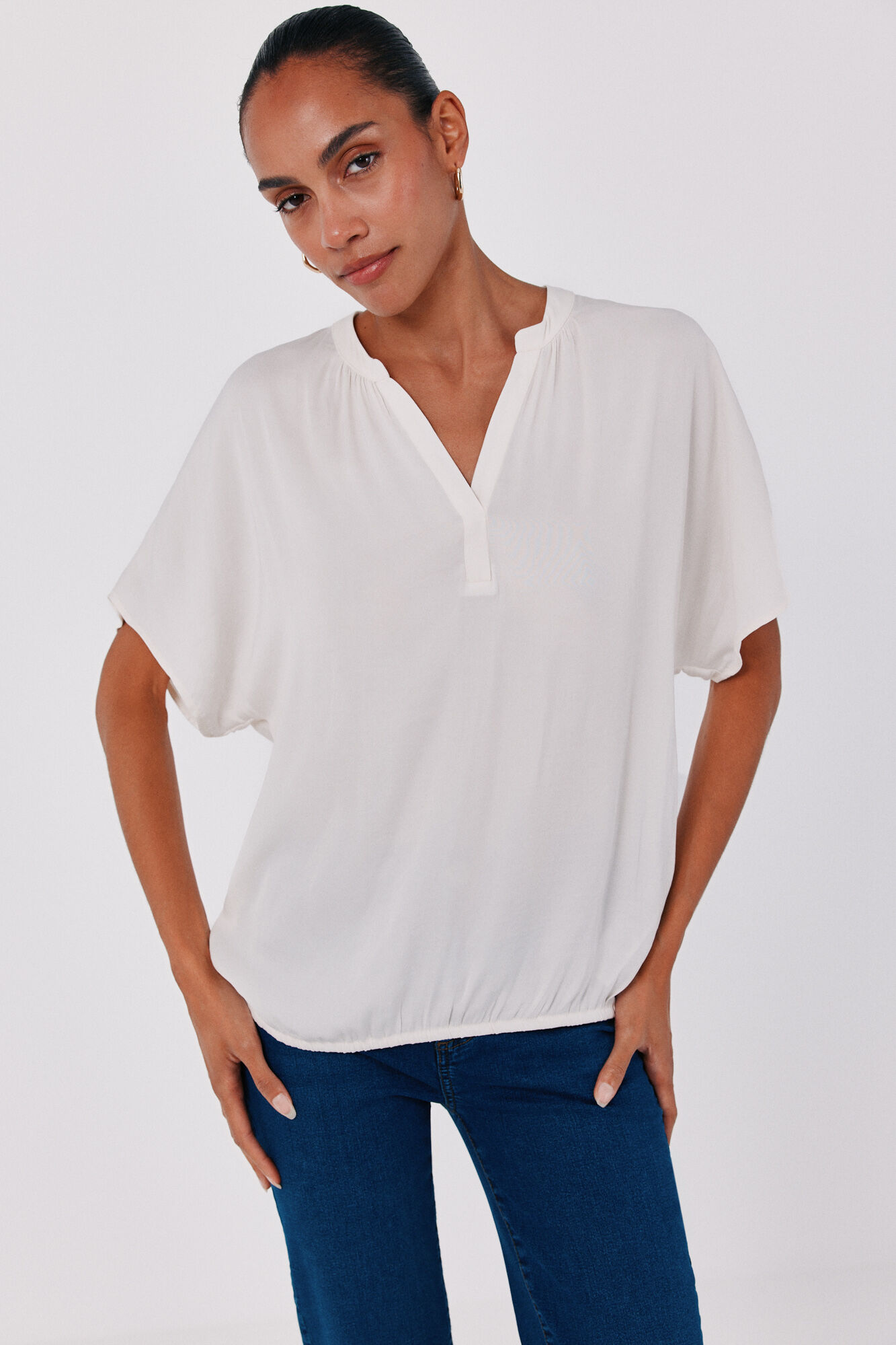 Cortefiel Satin-finish short sleeve blouse