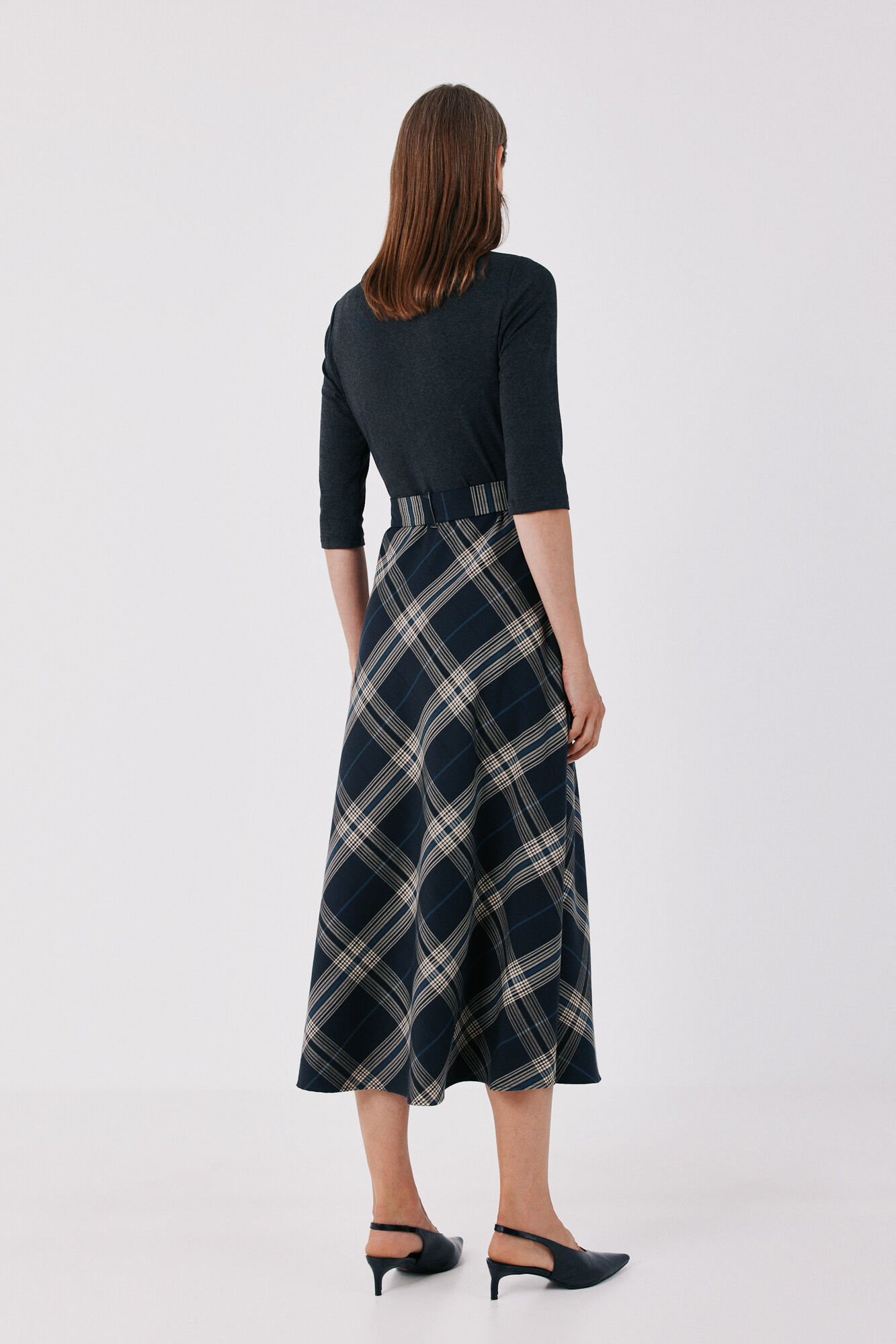 Cortefiel Plaid print ruched dress Grey