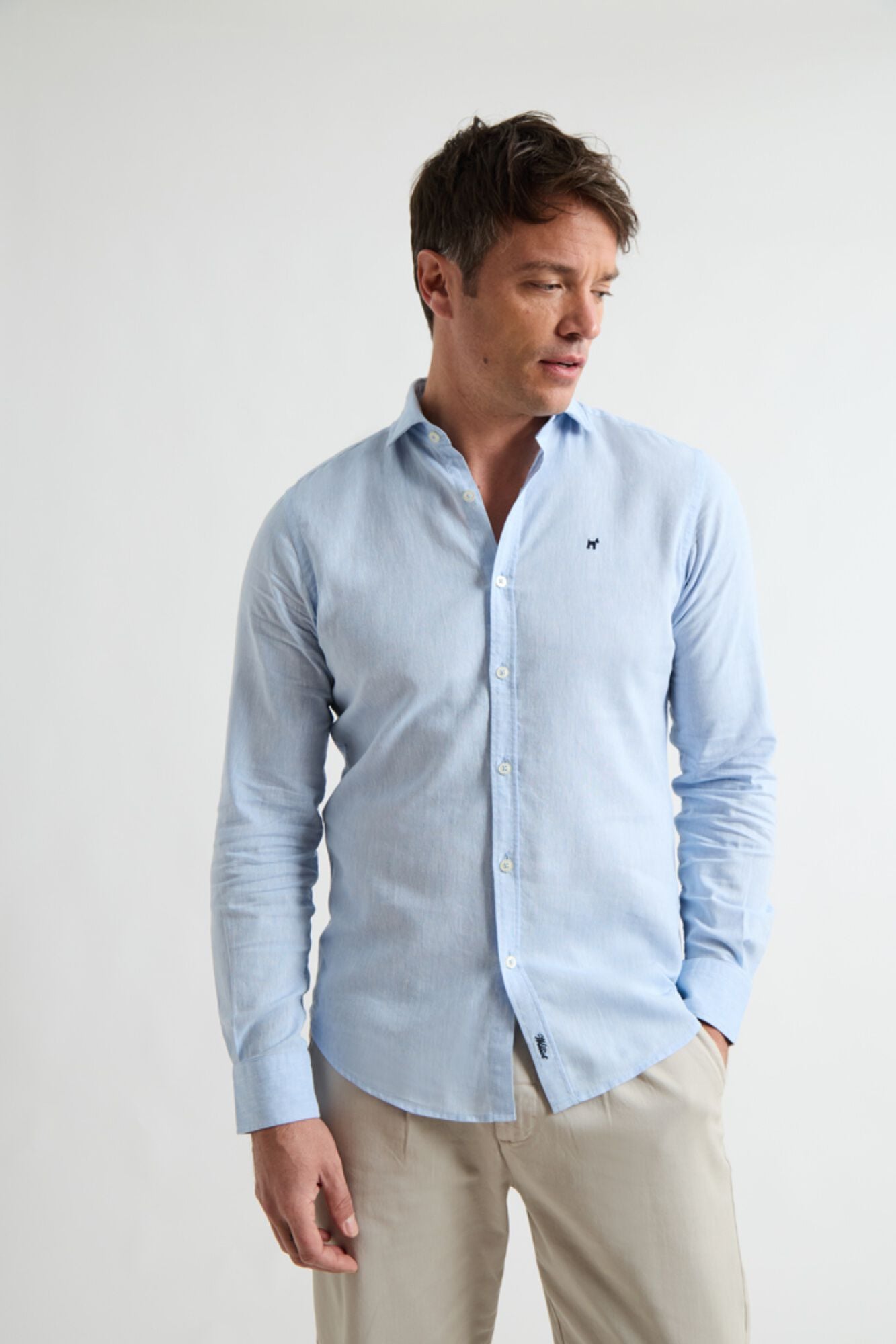 Williot Camisa de linho mil riscas Azul