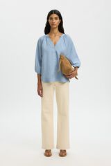 Selected Blusa manga 3/4 em linho Azul