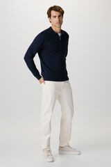 Selected 100% cotton stockings zip fastening polo shirt jumper . Navy
