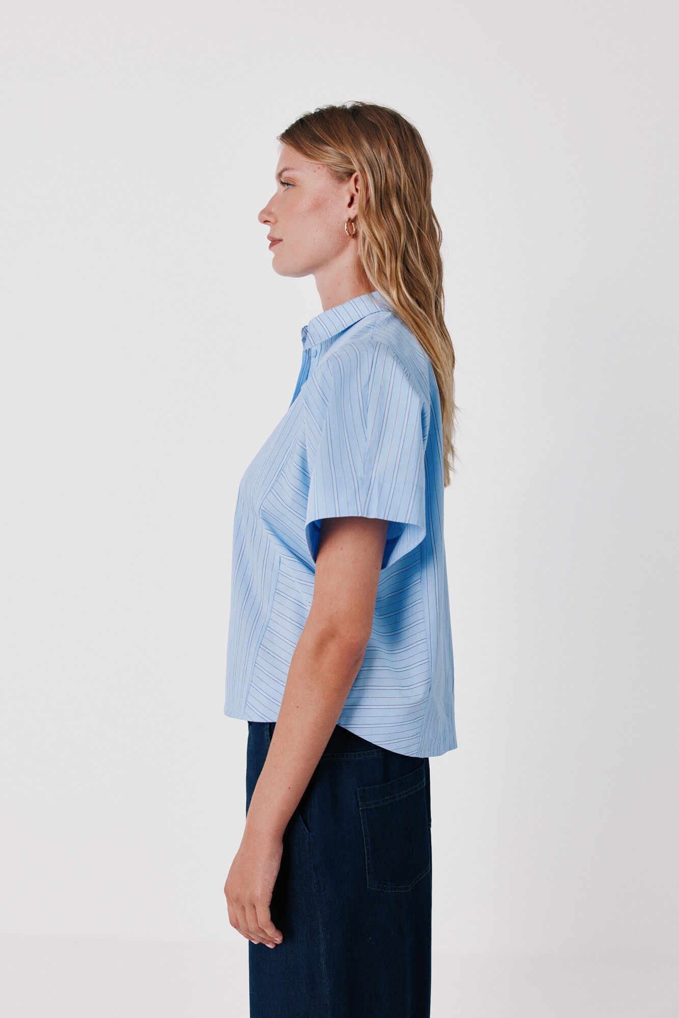 Cortefiel Striped poplin shirt Printed blue