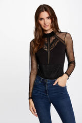 Morgan T-shirt de manga comprida com plumeti Preto