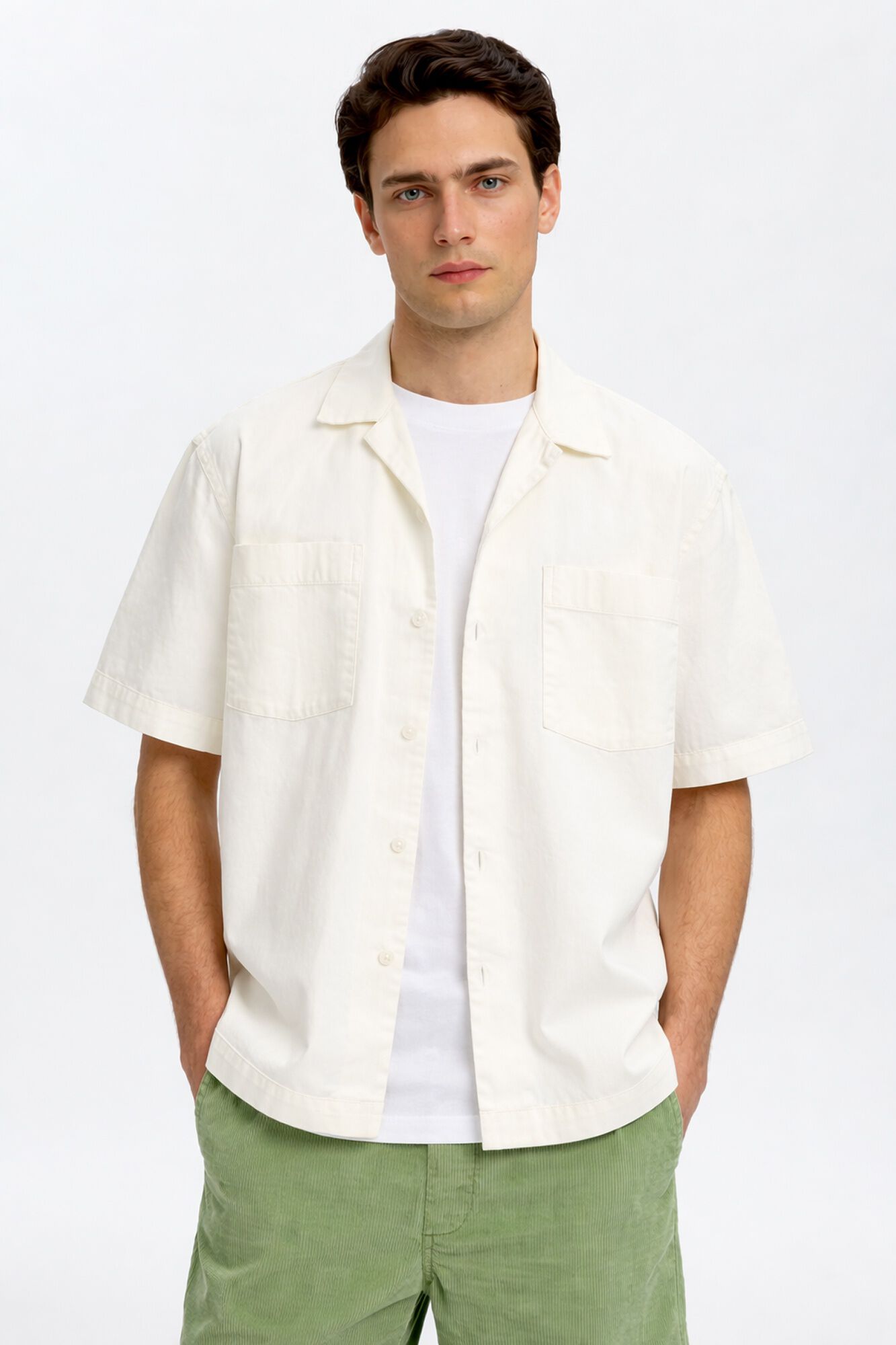 Selected Camisa jeans de manga curta Ecru