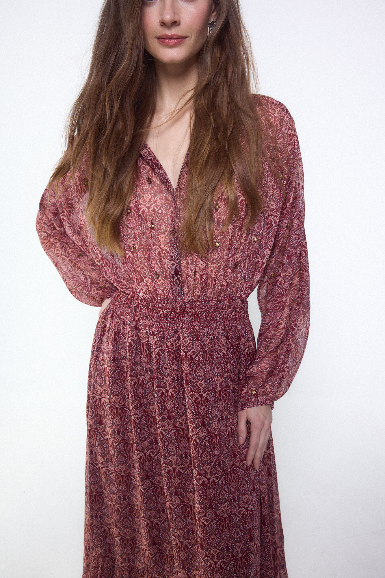 Slowlove Vestido estampado com bordados e pedraria Vermelho