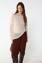 Slowlove Camisola de malha rendada Ecru