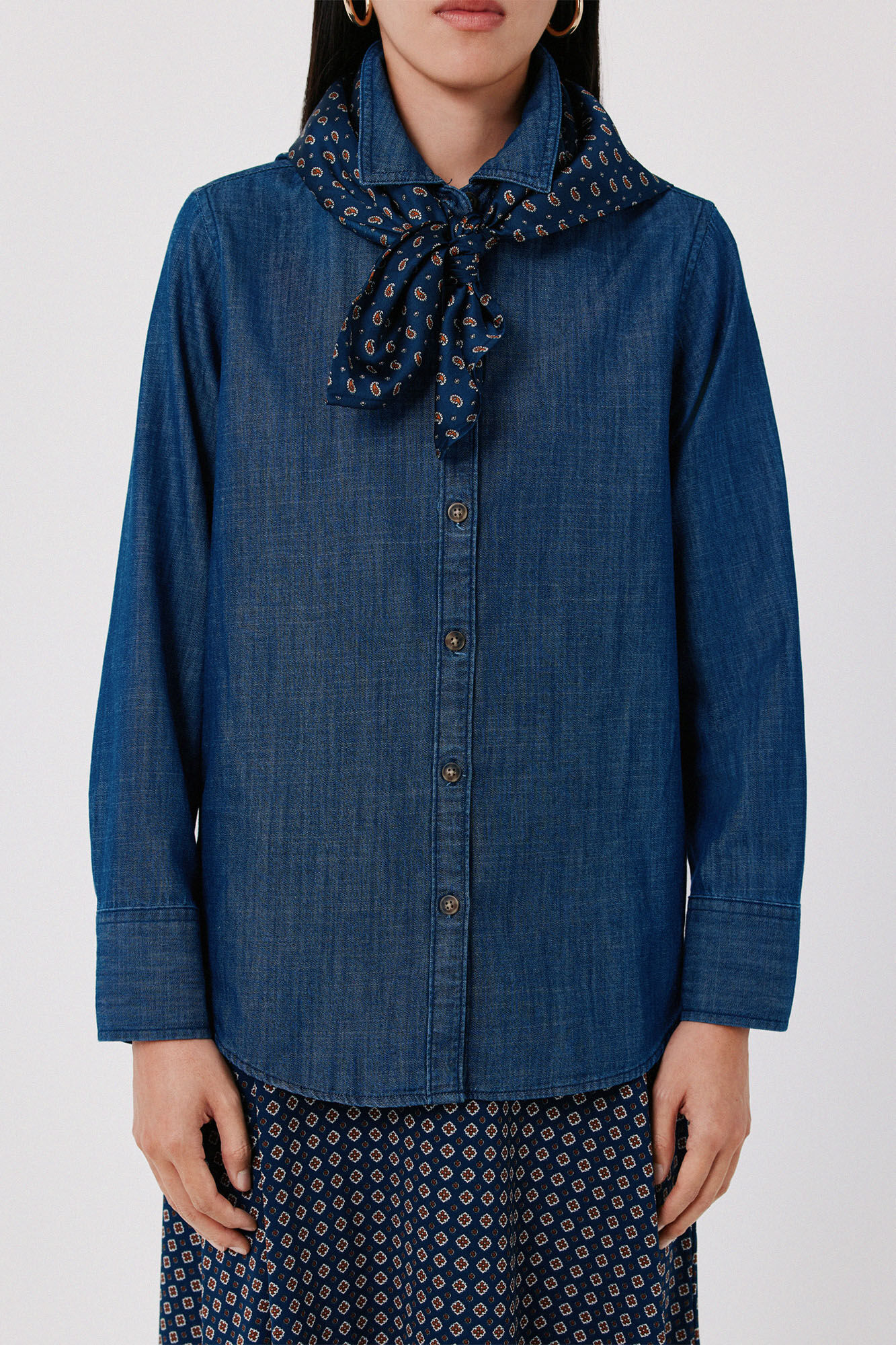 Cortefiel Denim shirt scarf Blue
