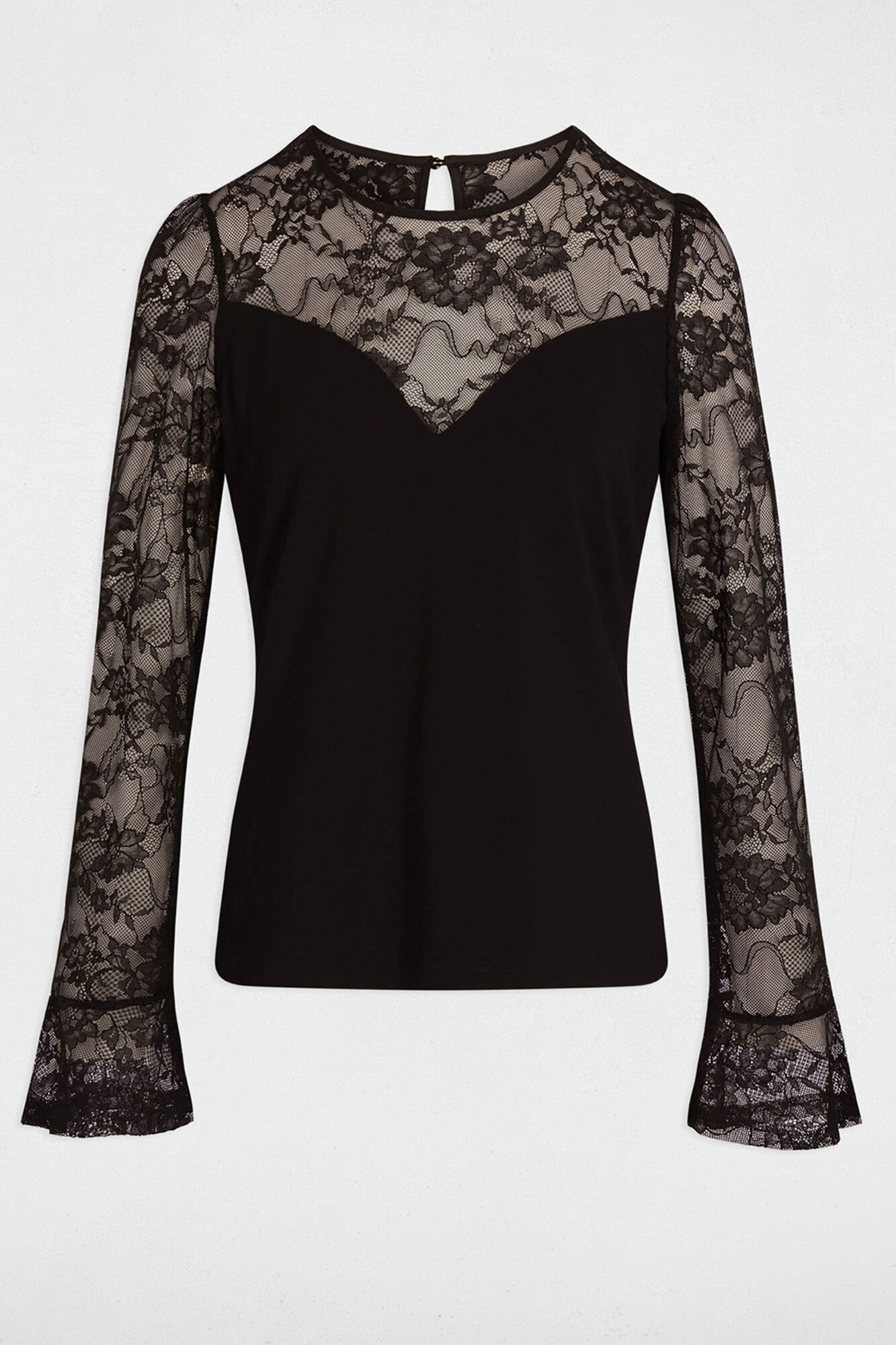 Morgan T-shirt cintada de renda Preto