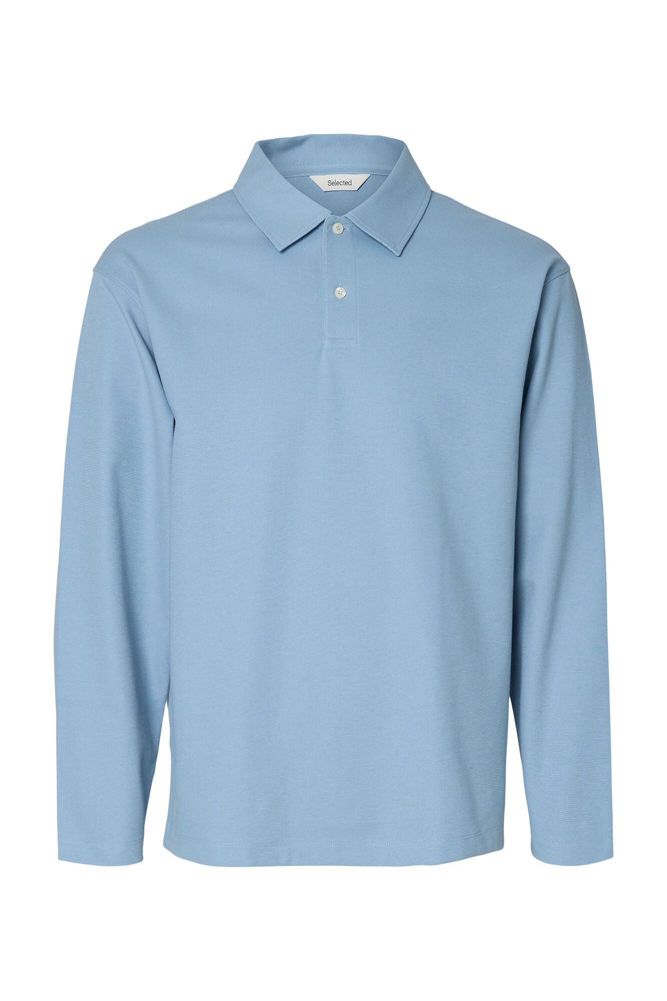 Selected Long sleeve relaxed fit polo shirt Blue