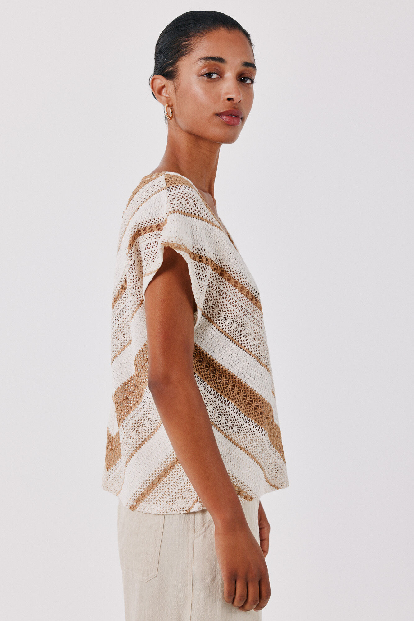 Cortefiel Multicoloured crochet T-shirt Yellow