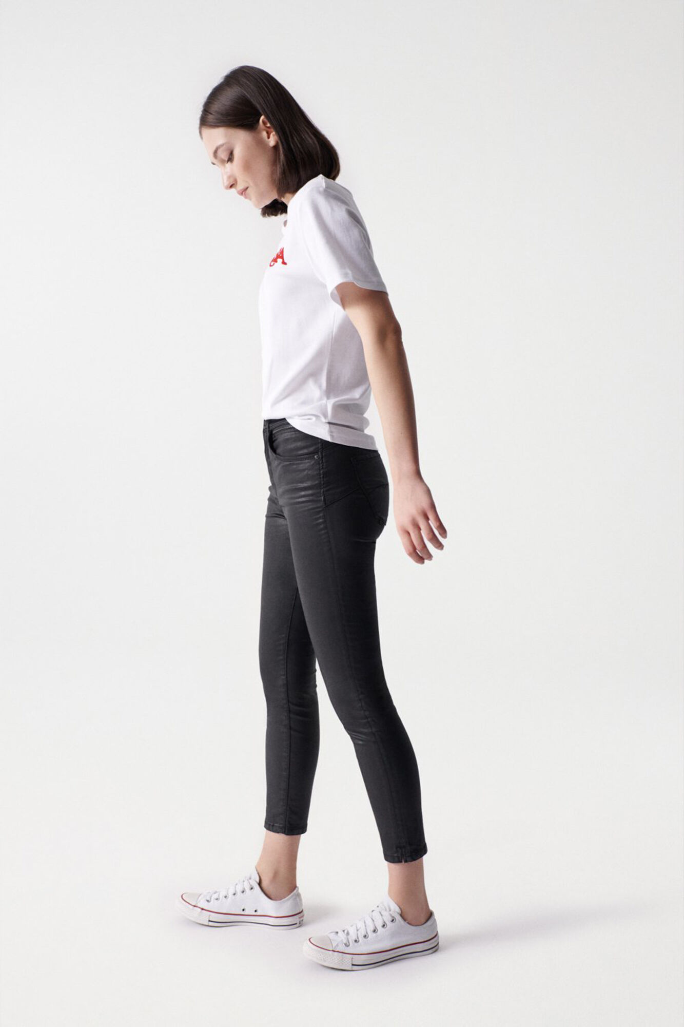 Salsa Jeans Jeans faith push in cropped com efeito coating Preto