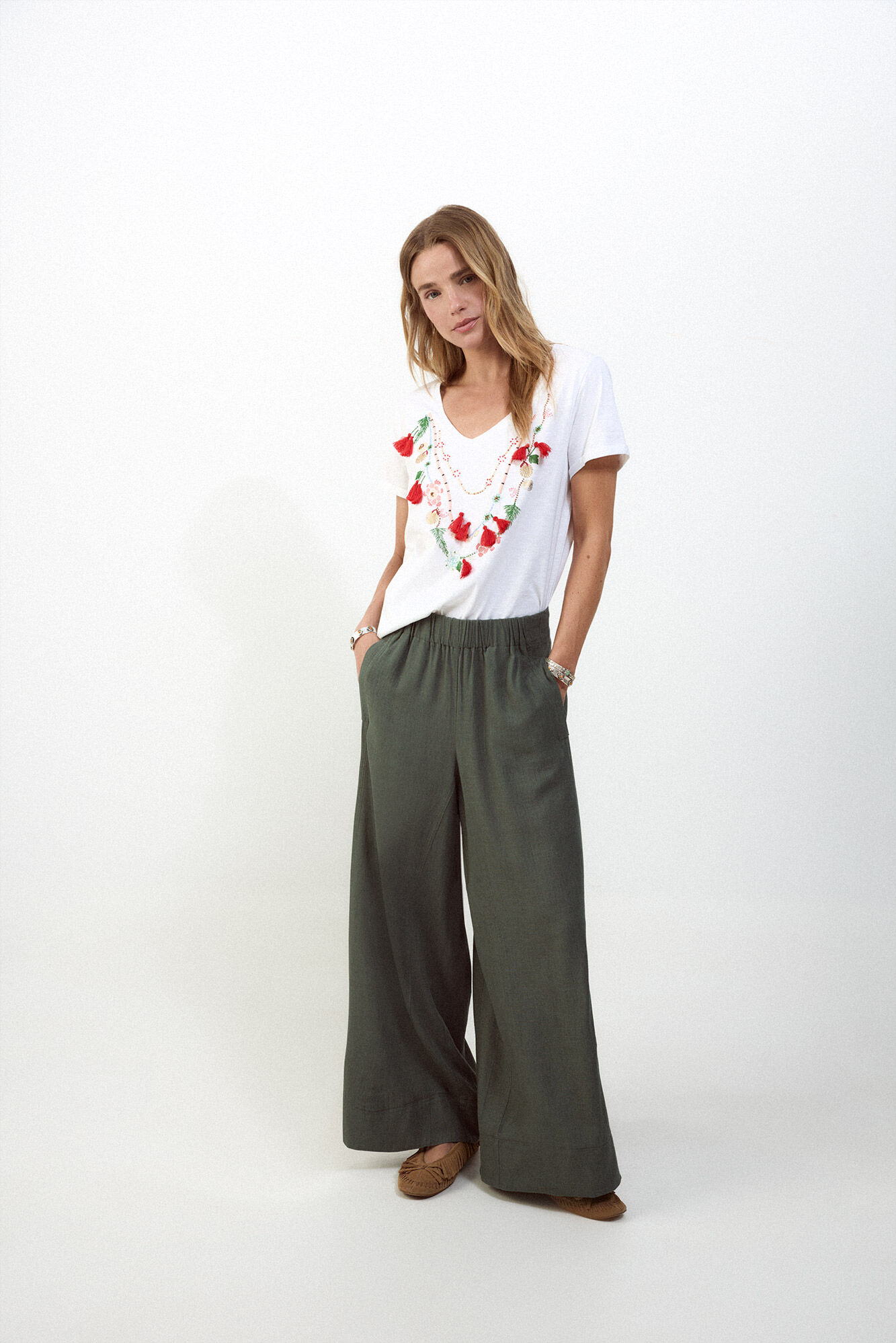 Slowlove Camiseta collar abalorios Branco