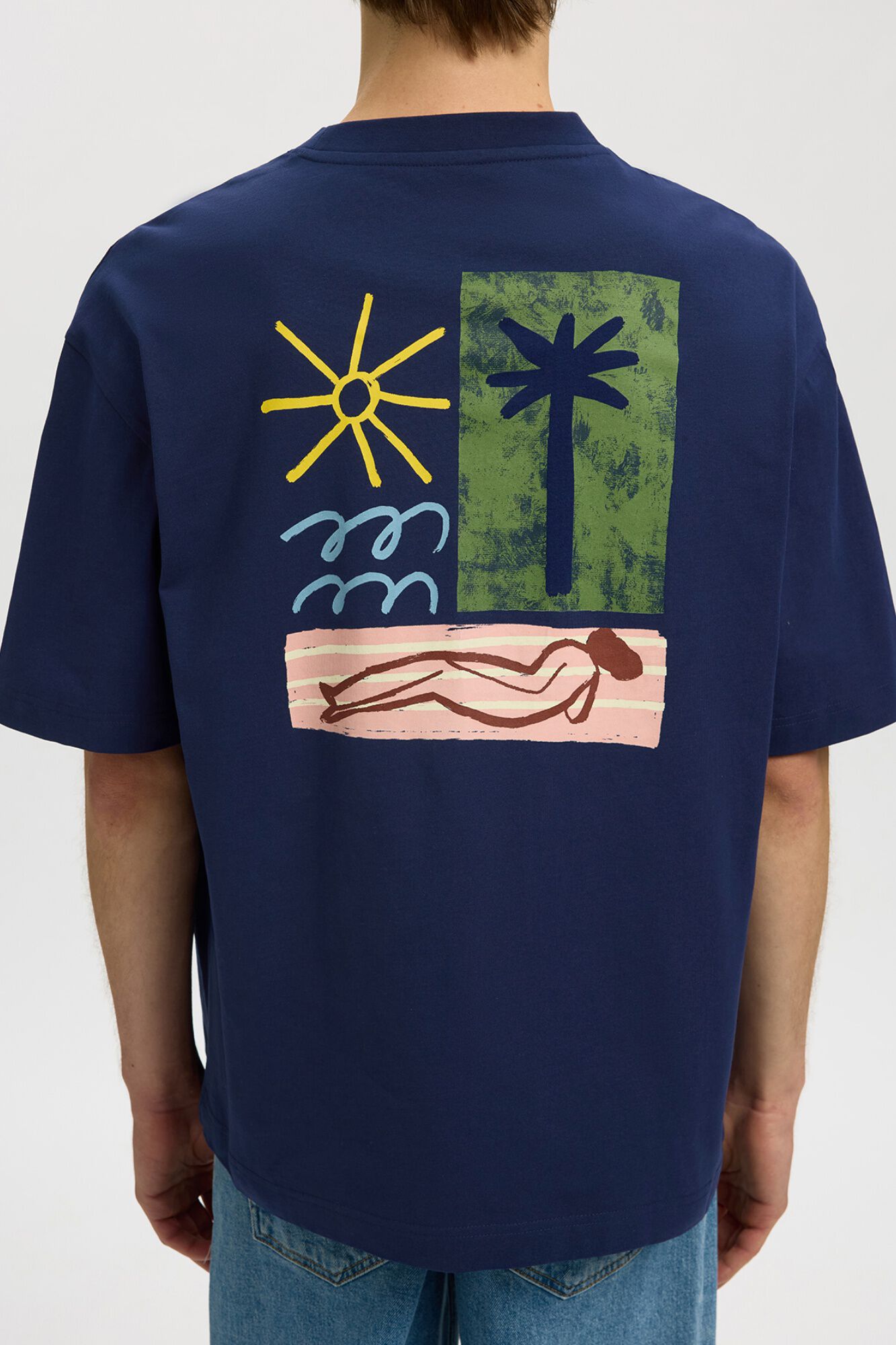 Selected T-shirt de manga curta relaxed Azul