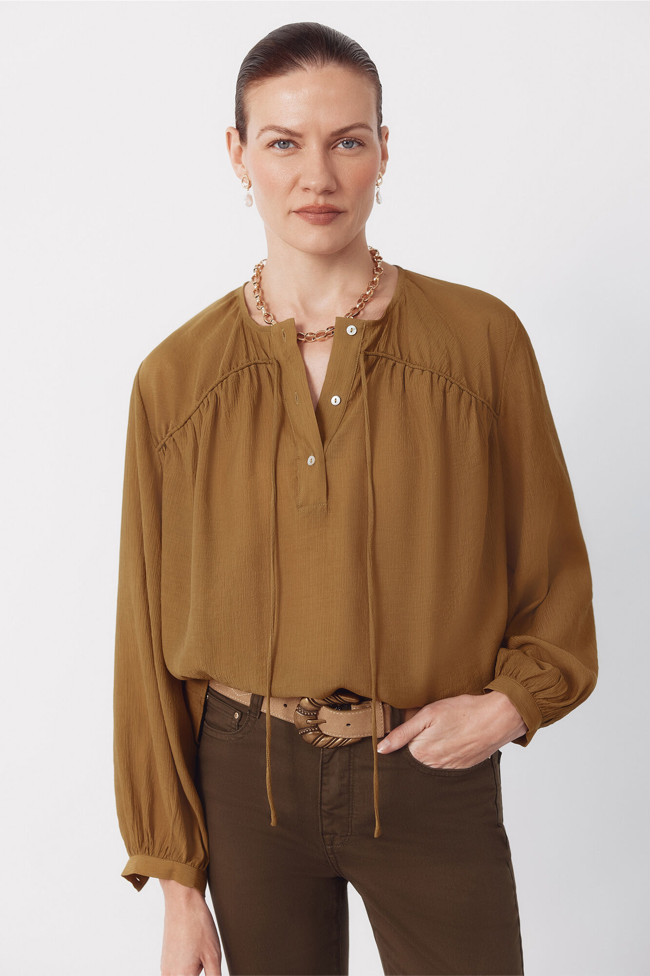 Cortefiel Drawstring blouse Kaki