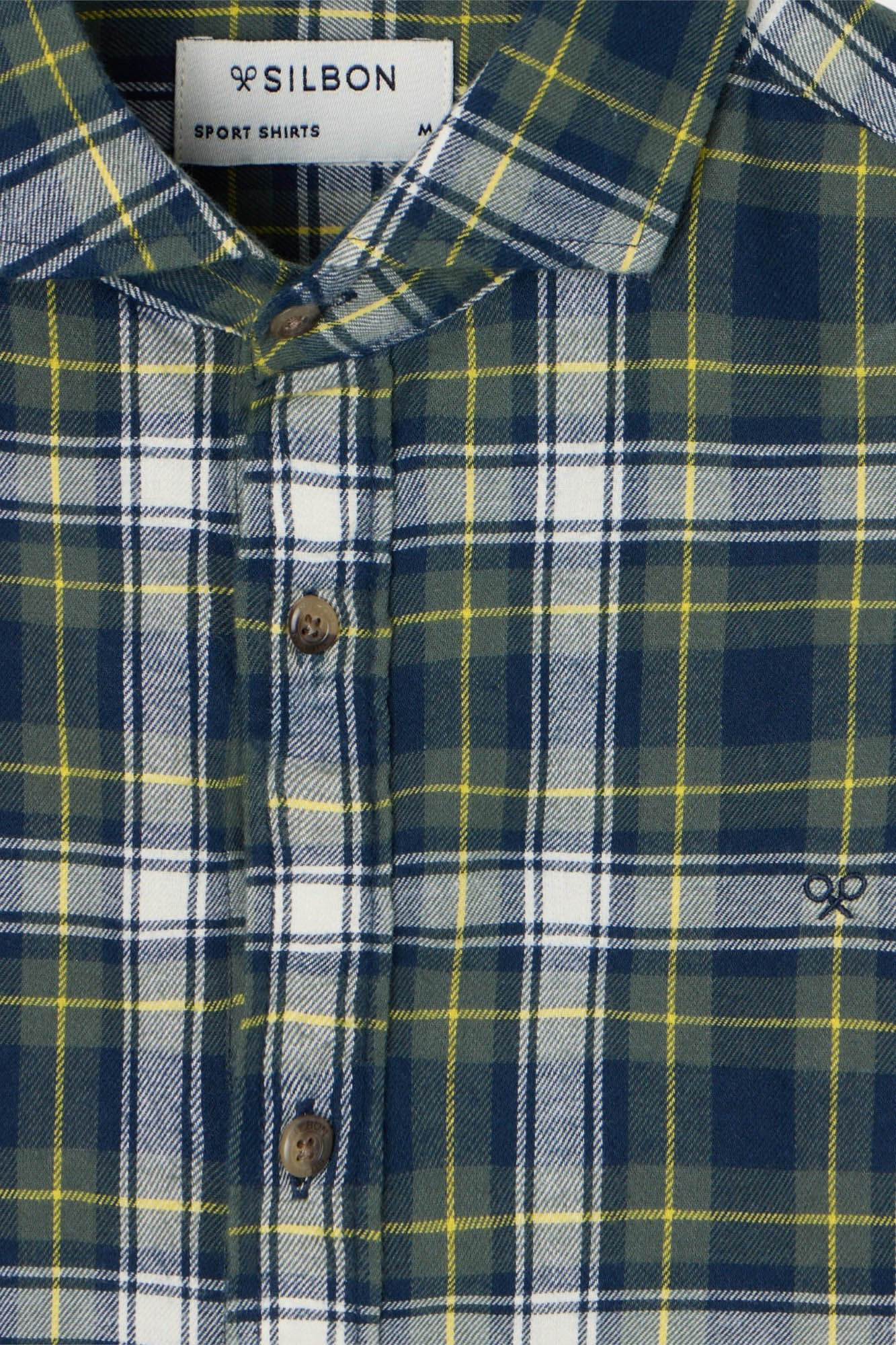 Silbon Two-tone tartan plaid sport shirt Green