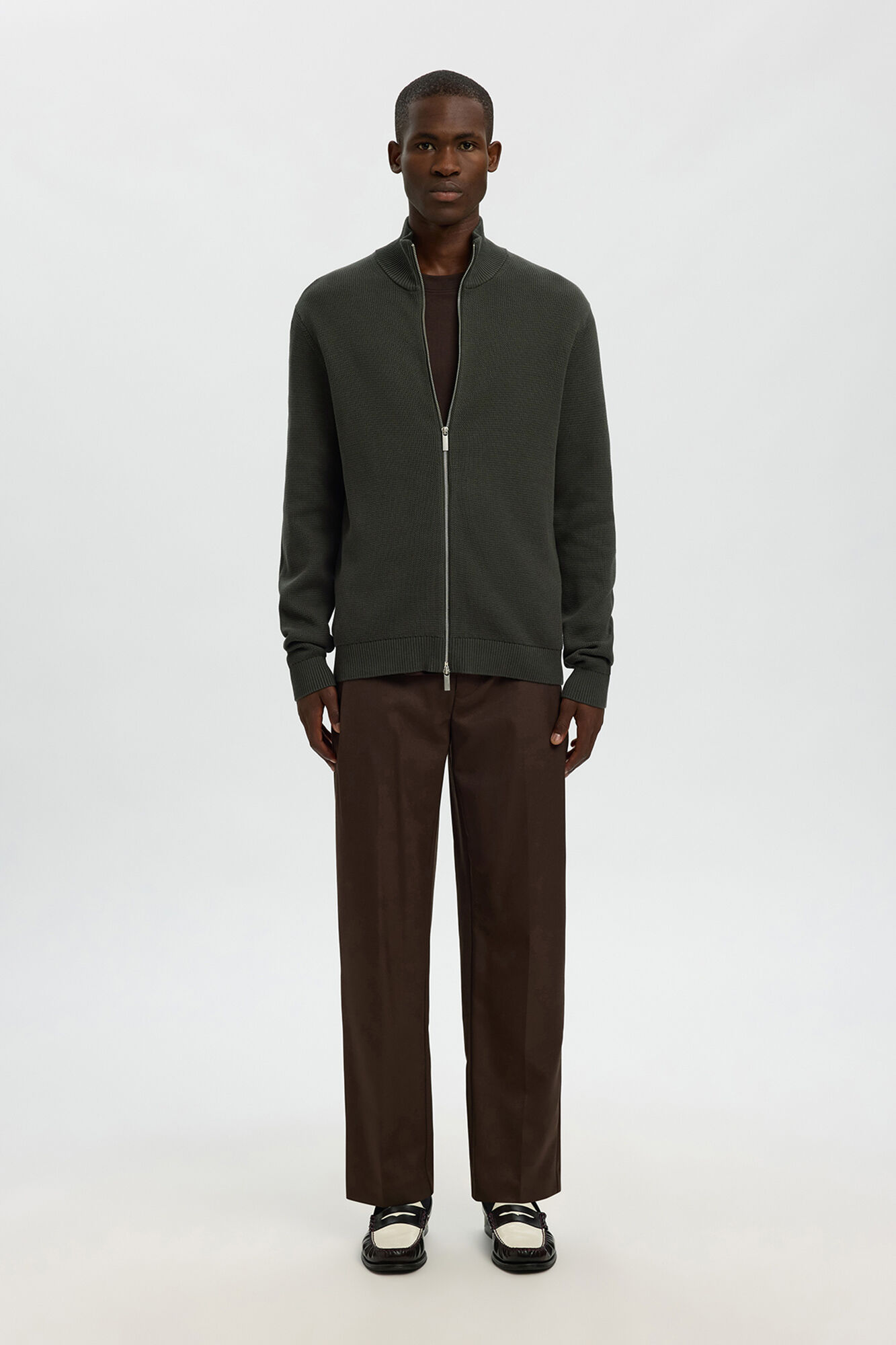 Selected 100% cotton cardigan Dark green