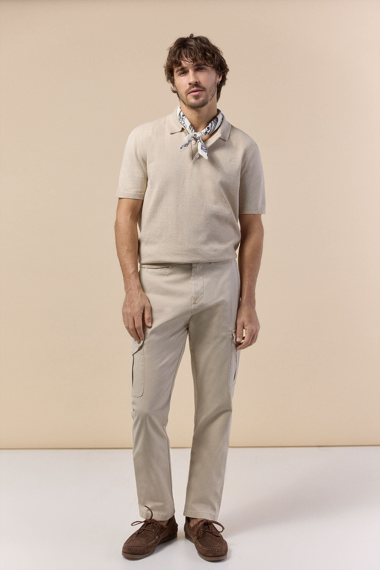 OOTO Twisted short sleeve polo shirt Beige