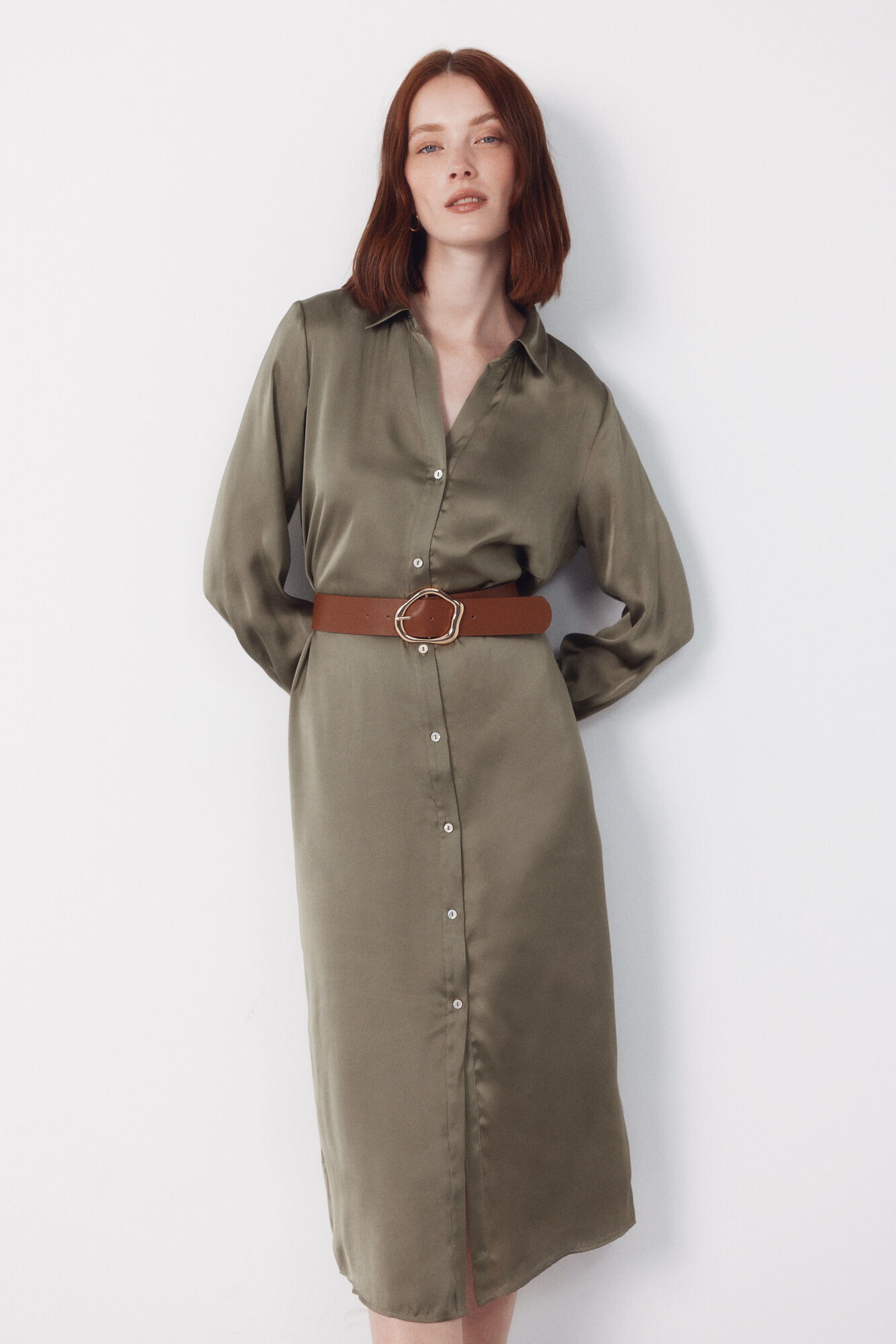 Cortefiel Satin shirt dress