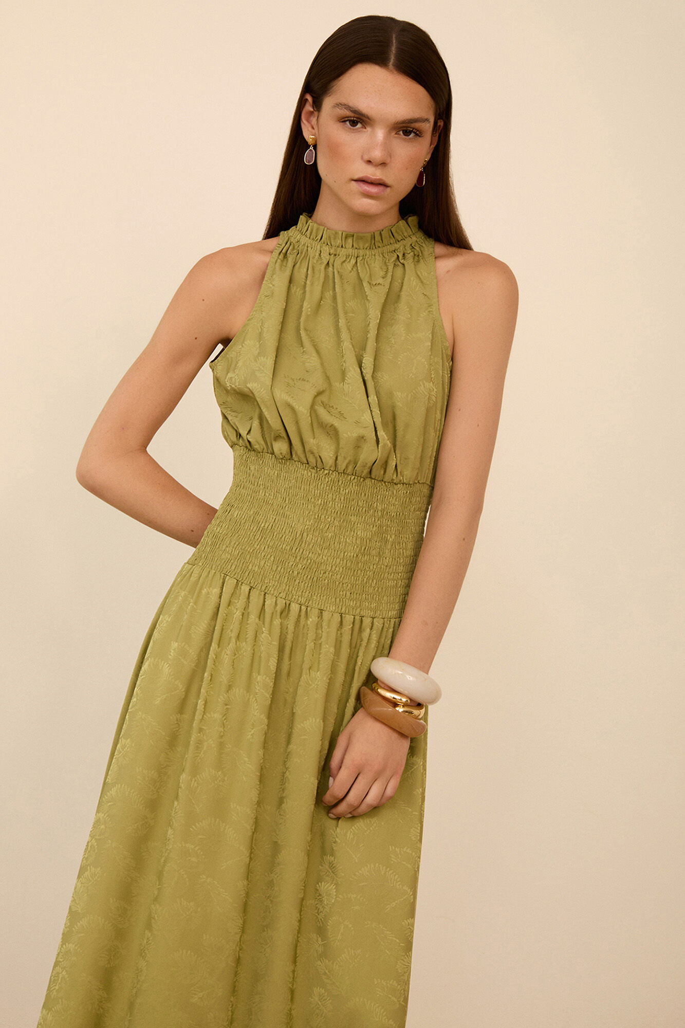 Meisie Vestido comprido em jacquard Verde