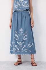 Cortefiel Embroidered skirt Blue