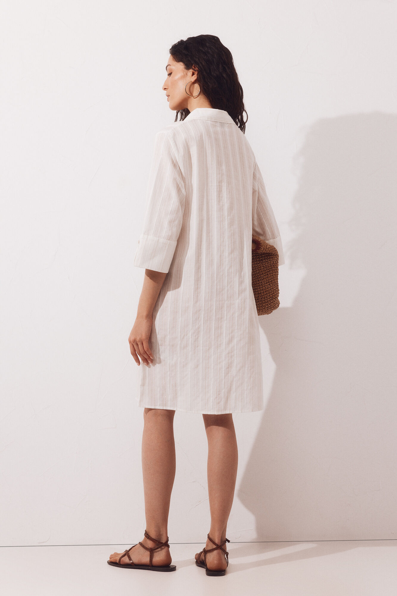 Cortefiel Lurex shirt kaftan Ivory