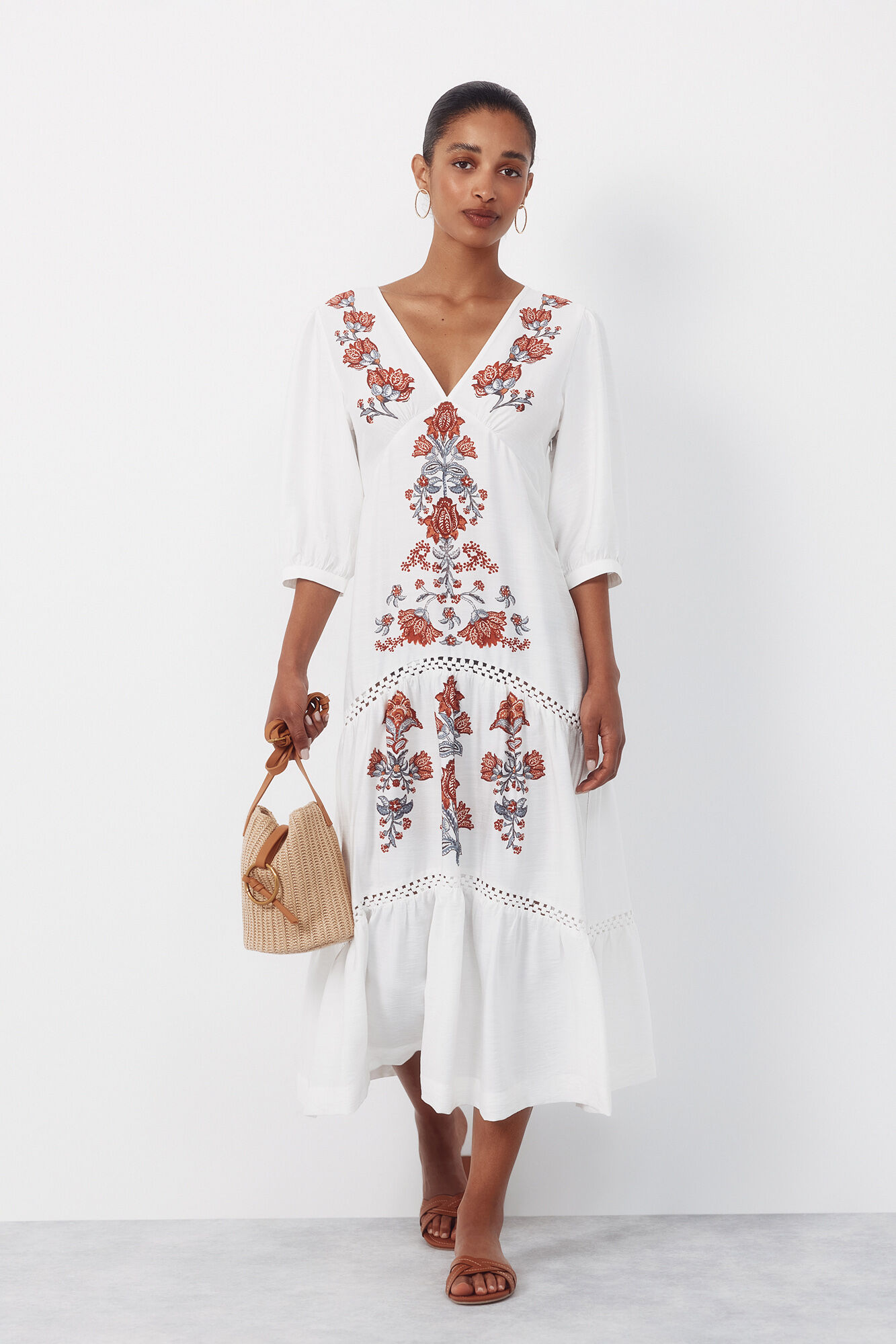 Cortefiel Raffia ring crossbody Nude