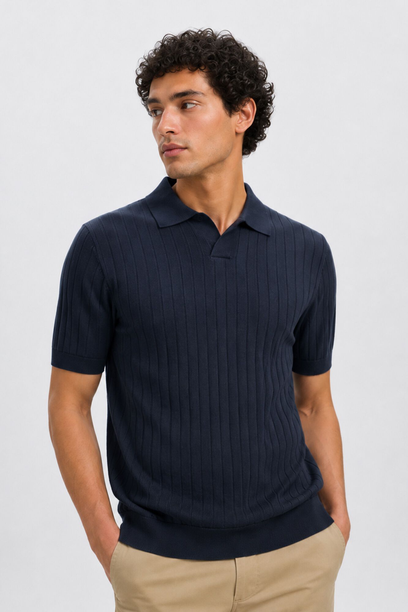 Selected Polo de malha canelada Azul
