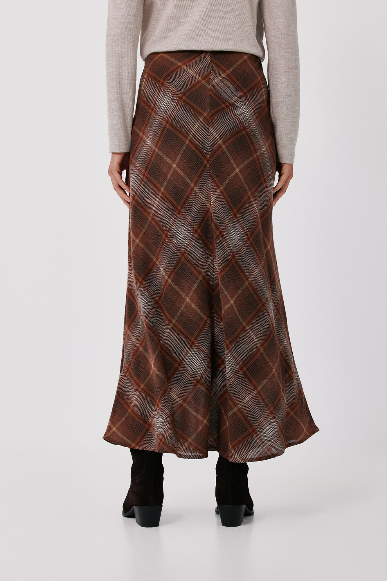 Cortefiel Plaid midi skirt Printed brown