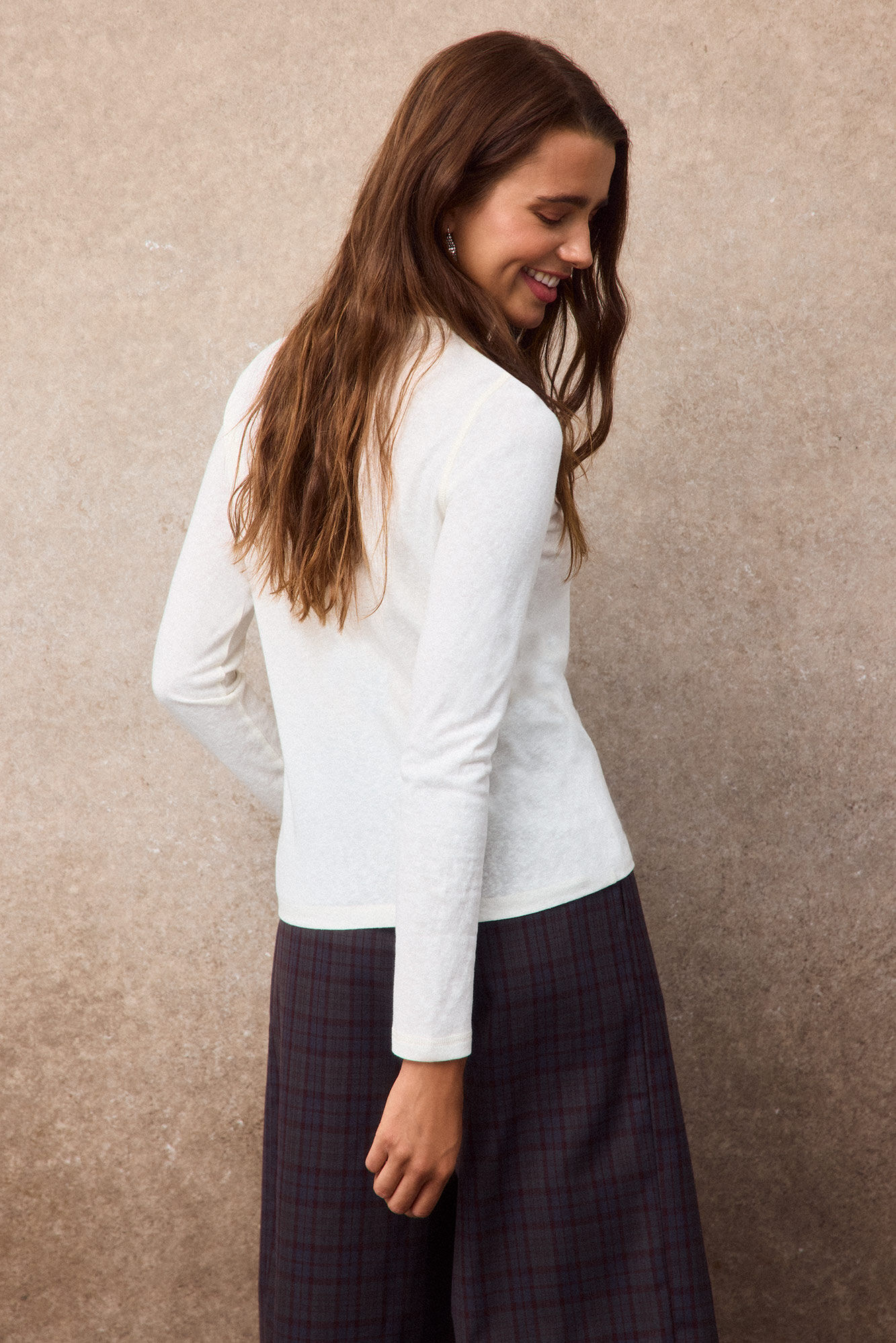 Slowlove Linen-look basic top Ivory