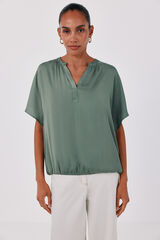 Cortefiel Satin-finish short sleeve blouse Green