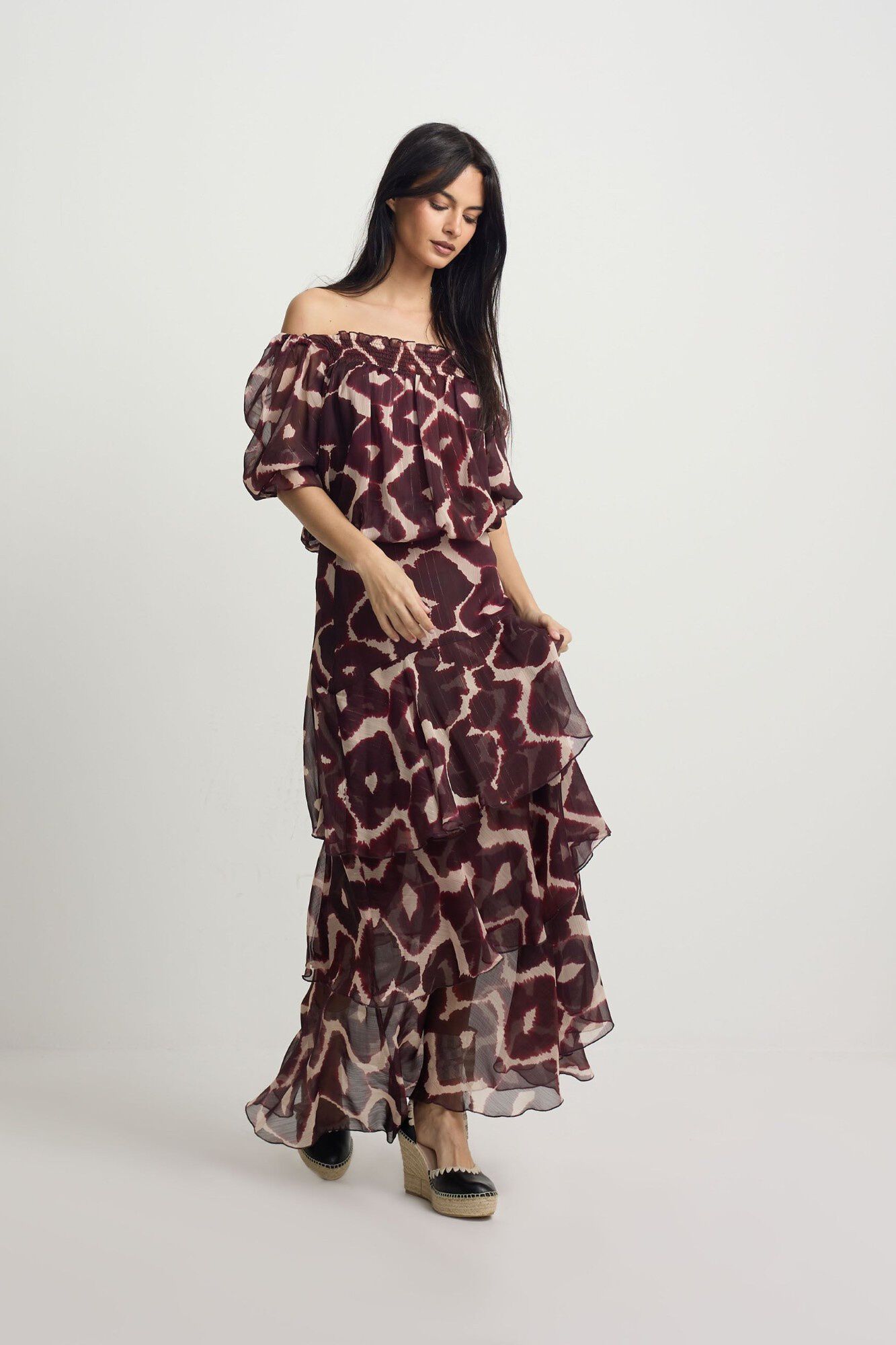 Silbon Blusa franzida estampada Castanho