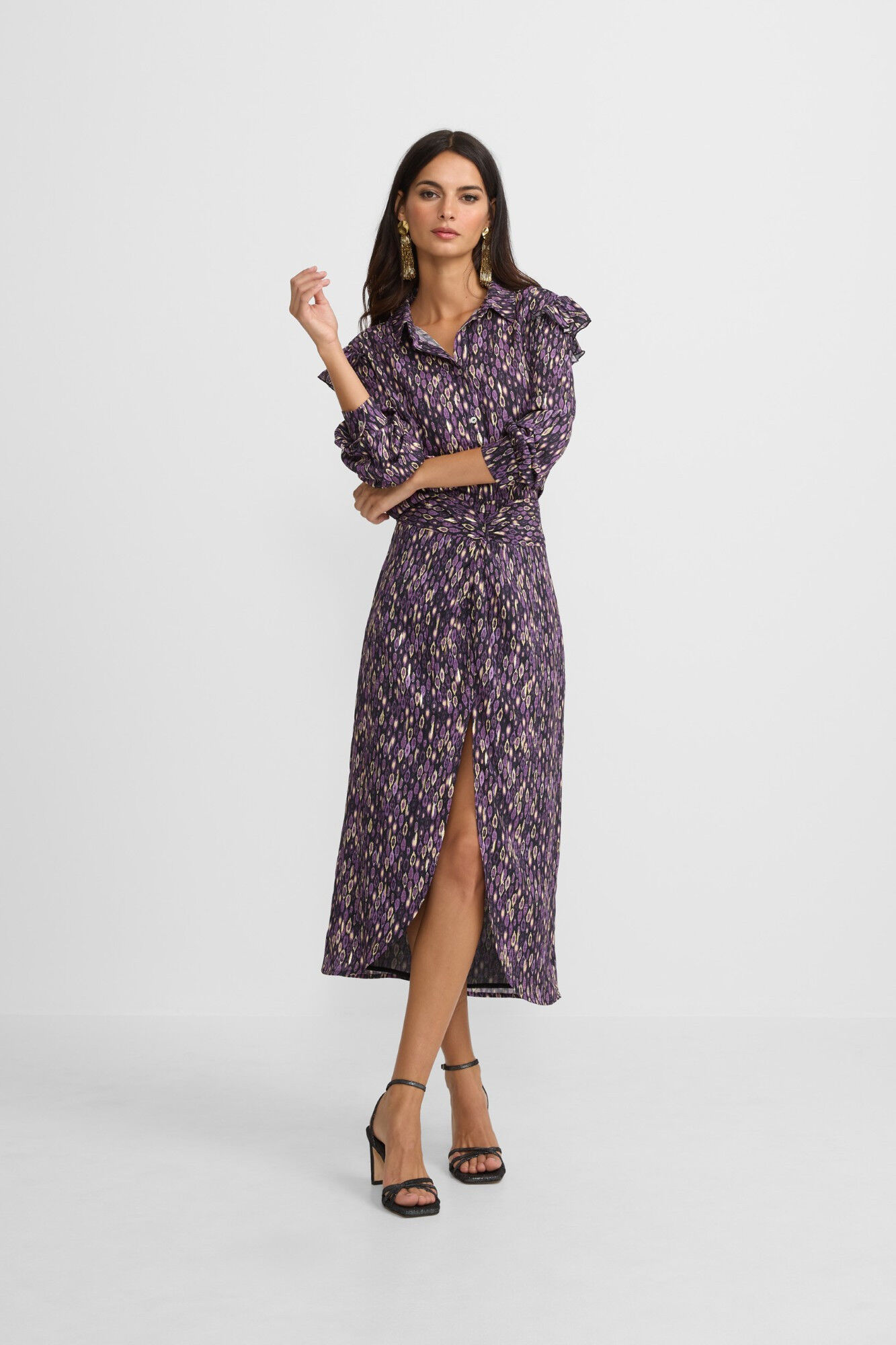 Silbon Saia midi com estampado ikat e abertura