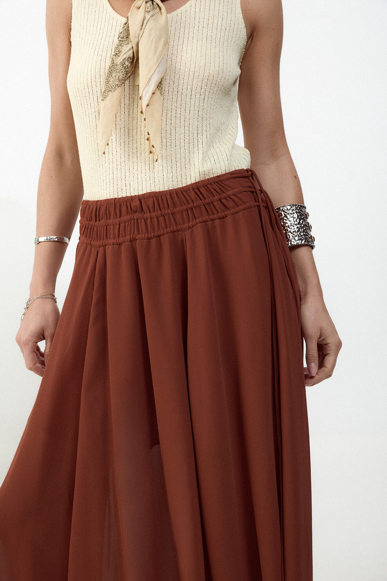 Slowlove Falda midi de gasa Castanho