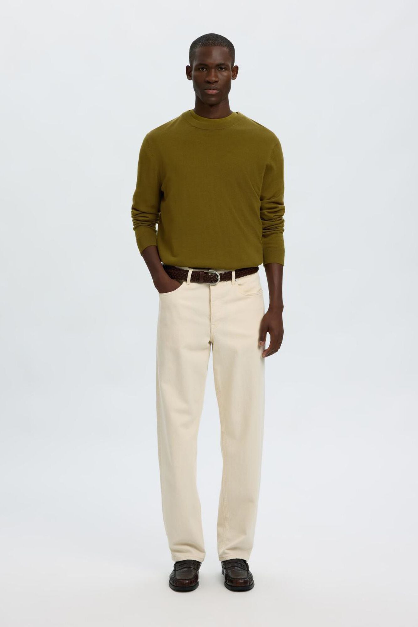 Selected 100% merino wool jumper Brown