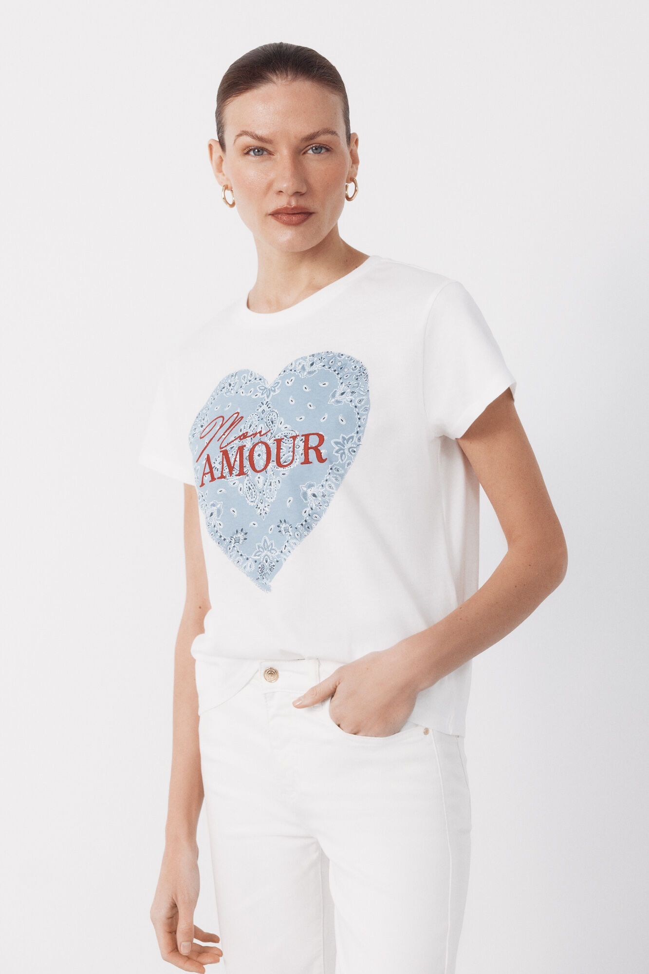 Cortefiel Positional print t-shirt Blue