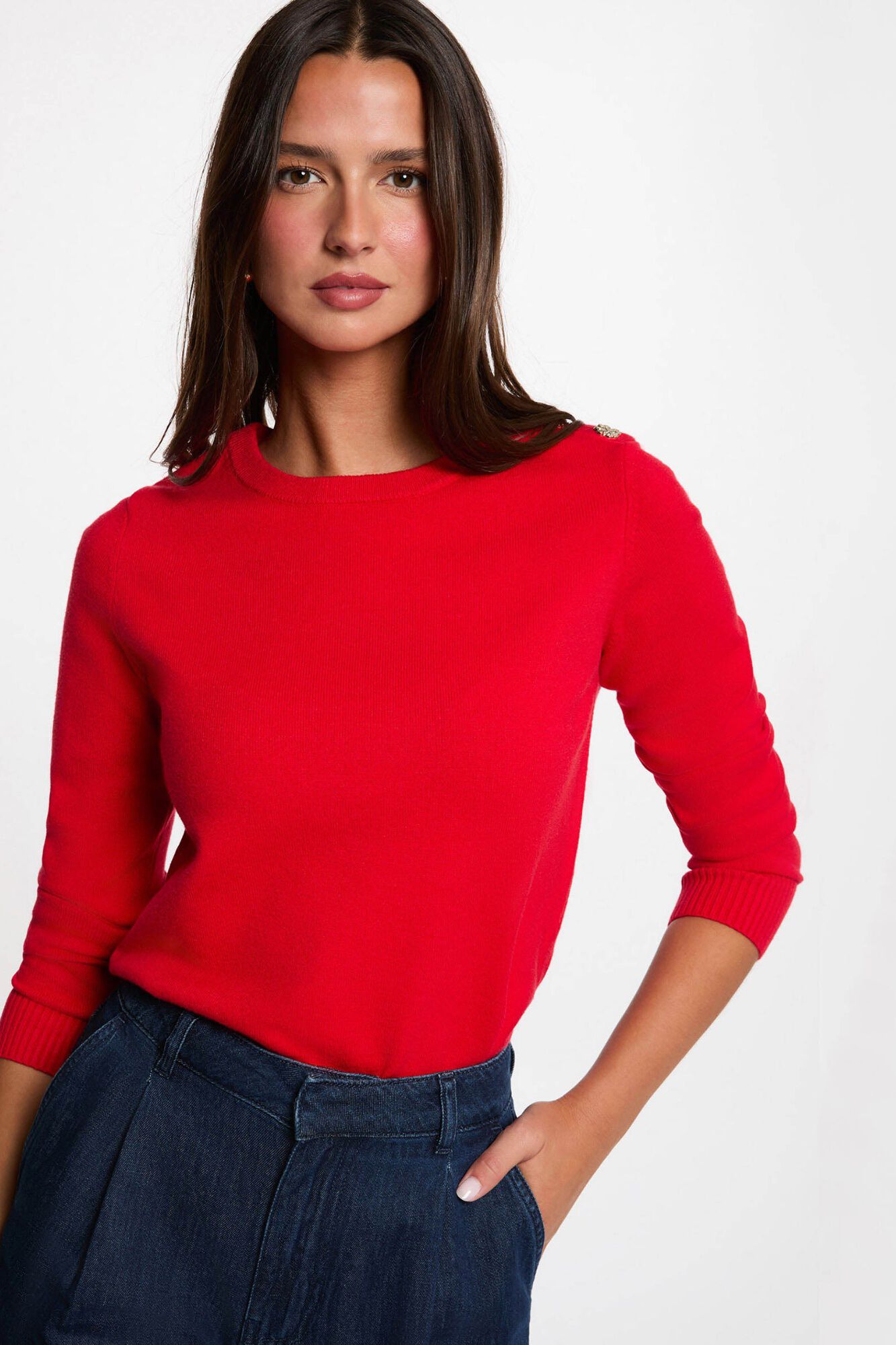 Morgan Camisola gola redonda com bot&otilde;es Vermelho