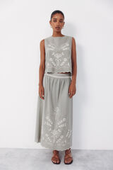 Cortefiel Embroidered skirt Printed green