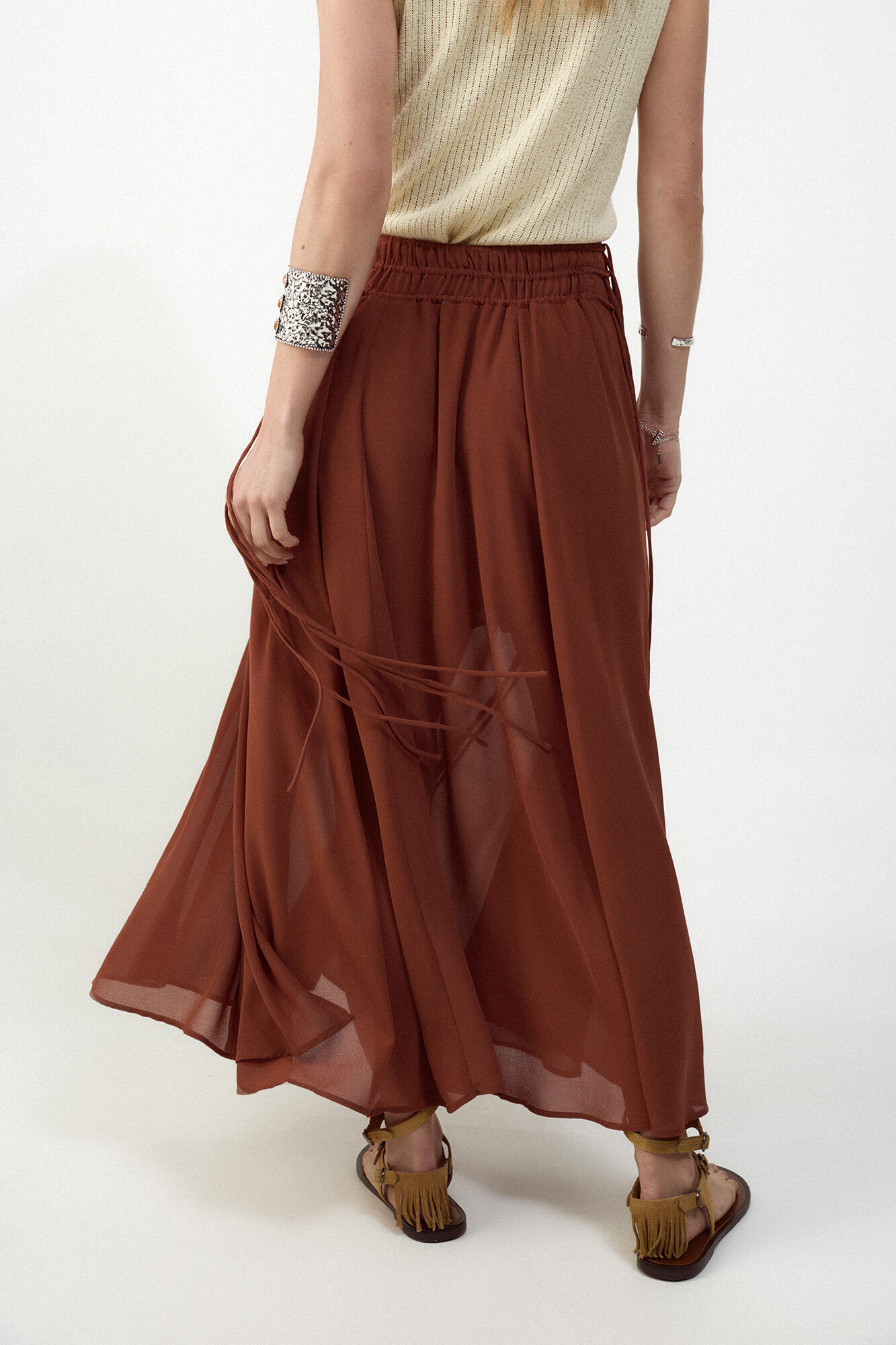 Slowlove Falda midi de gasa Castanho