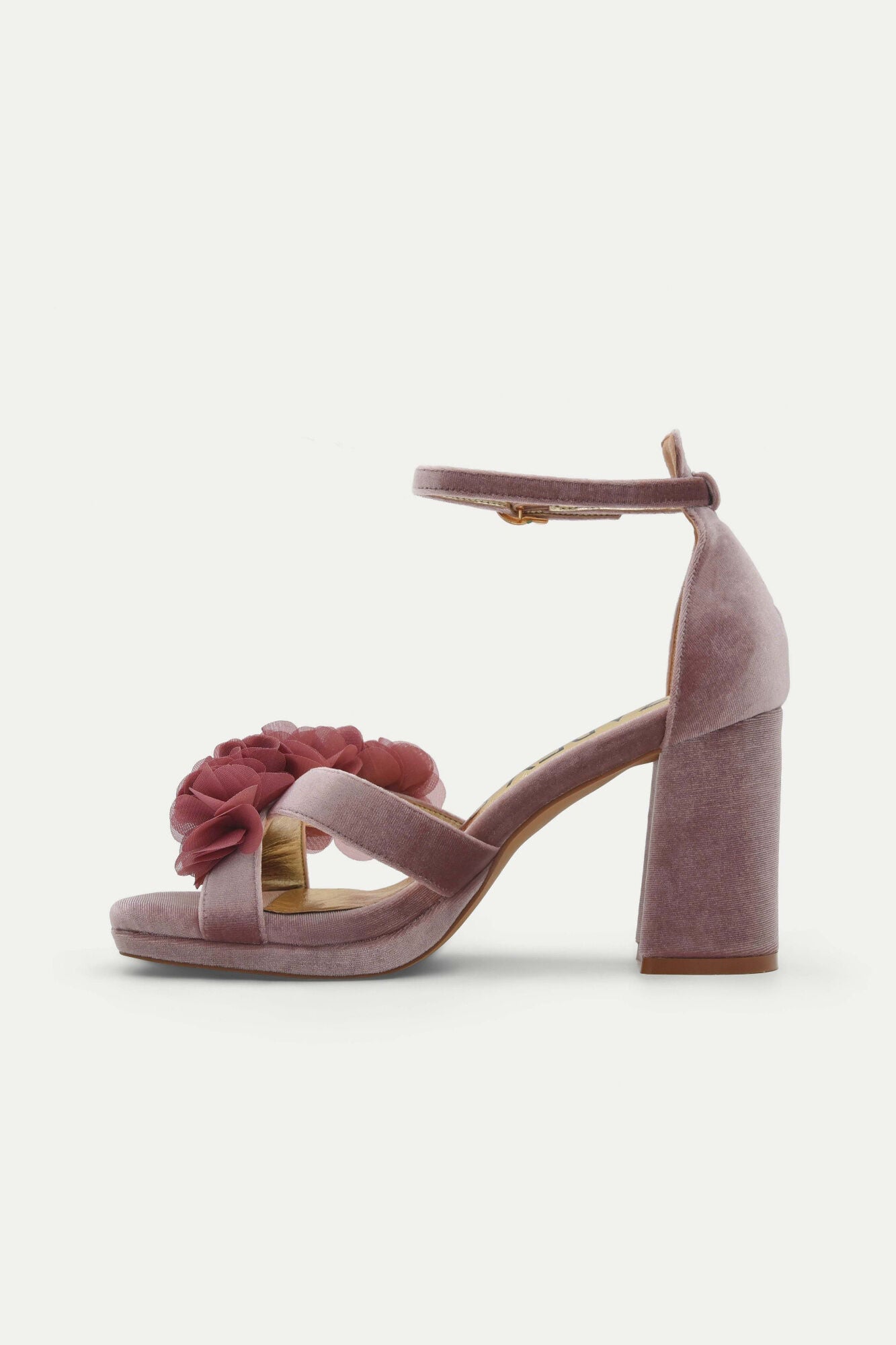 Azarey Velvet flower embellishment sandal Pink