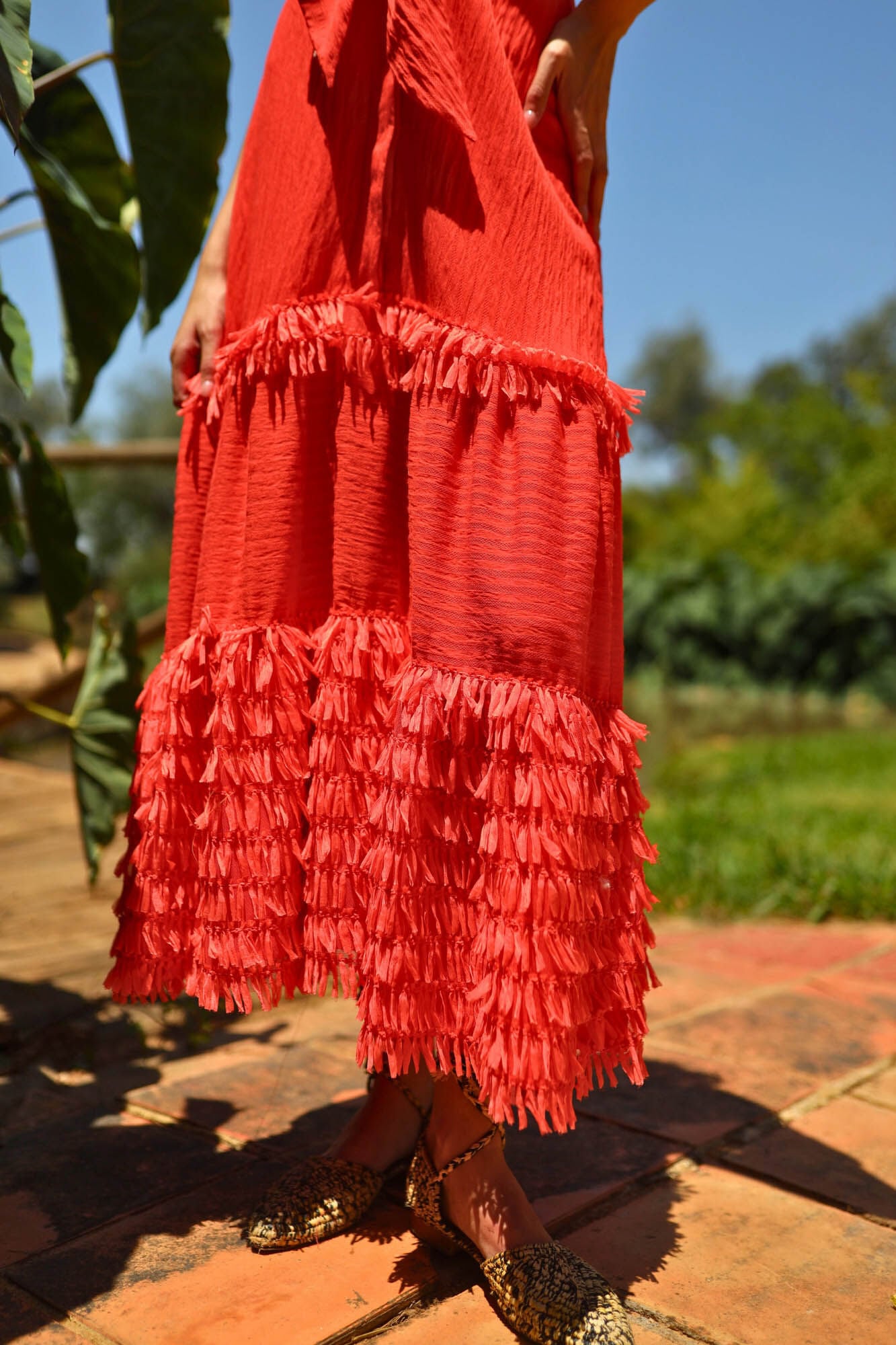 Panambi Red fringed linen dress Coral